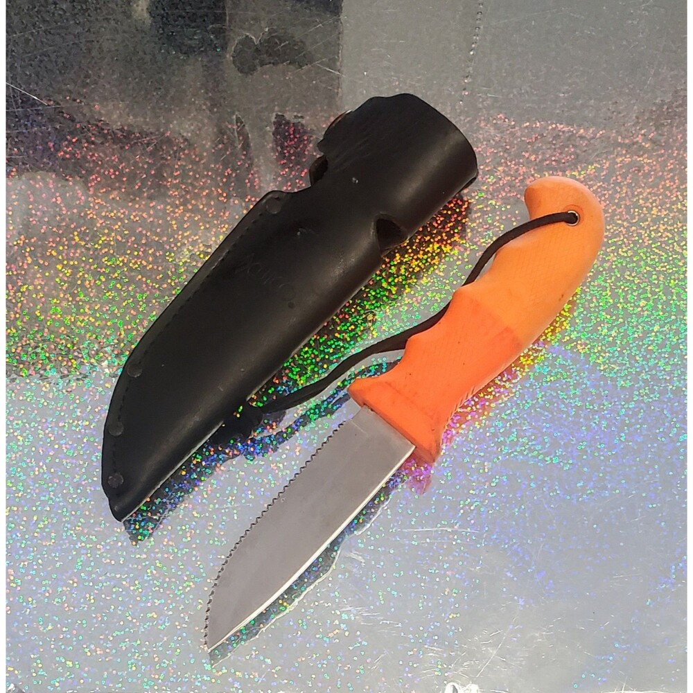 Cutco Fixed Blade Hunting Knife Drop Point Serrated Orange Handle w/ Sheath